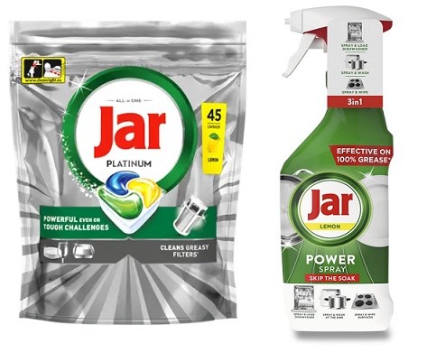 Jar platinum 45ks + Jar Power spray 500ml - Drogerie Kuchyň Myčka tablety a prášek